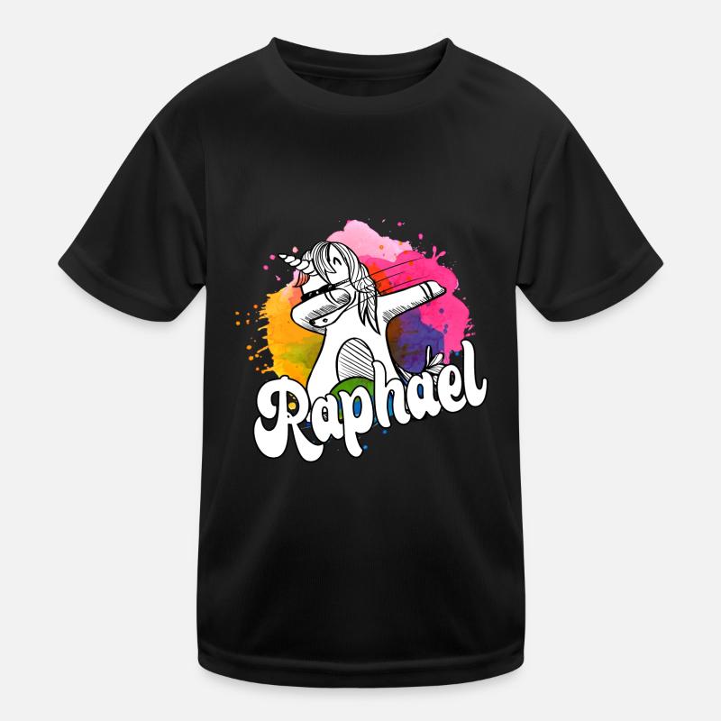 RAPHAEL - Schöner Jungen Name mit Coolem Einhorn Kinder Funktions-T-Shirt