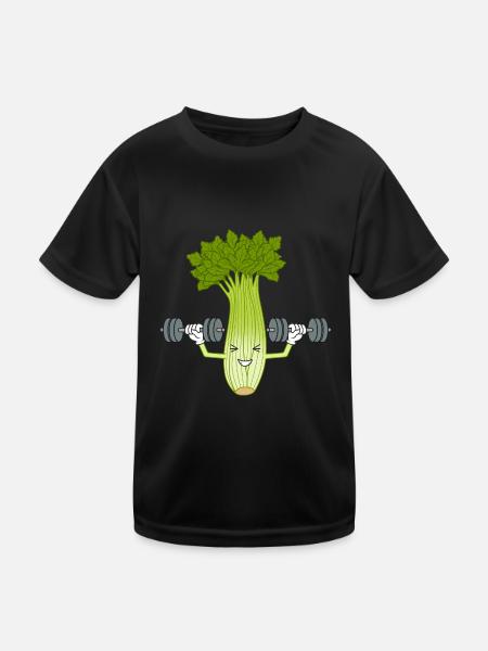 Celery Lifting Weights Ironic Leek Gym Workout - Kids Functional T-Shirt - black - Front
