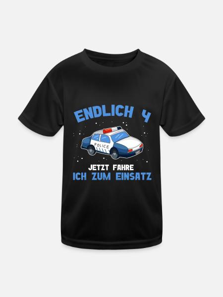 4 Geburtstag Polizei 4 Jahre Alt - Kinder Funktions-T-Shirt - Schwarz - Vorne