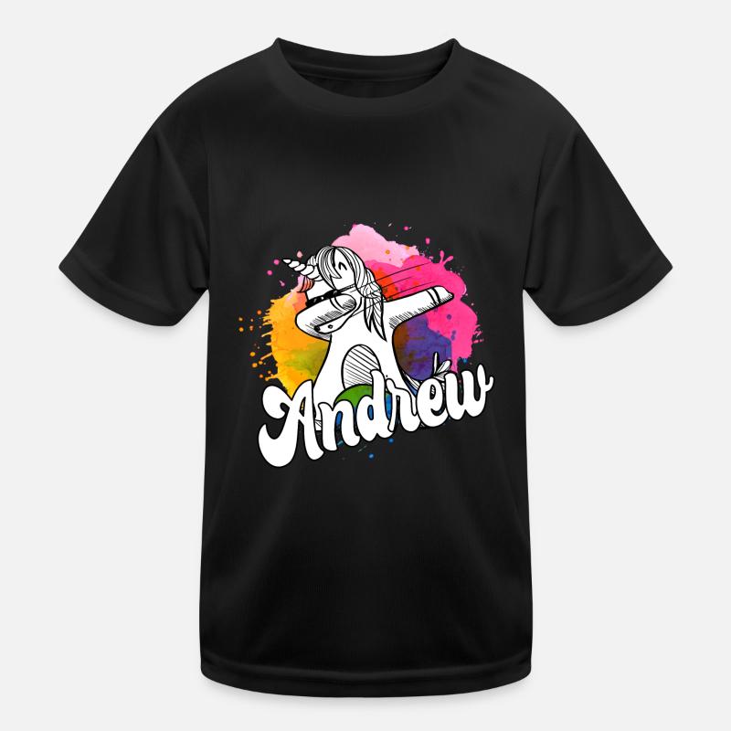 ANDREW - Schöner Jungen Name mit Coolem Einhorn Kinder Funktions-T-Shirt