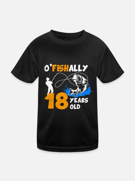 18 Jahre alt, Fischer Angler Geburtsspruch - Kinder Funktions-T-Shirt - Schwarz - Vorne
