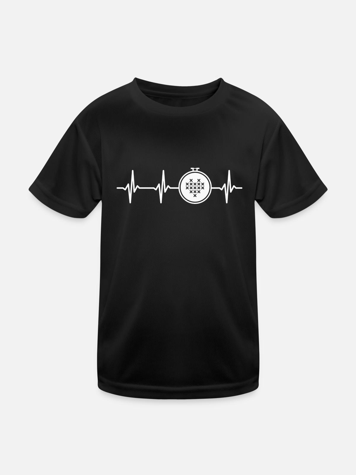 Cross Stitching Heartbeat - Kids Functional T-Shirt - black - Front
