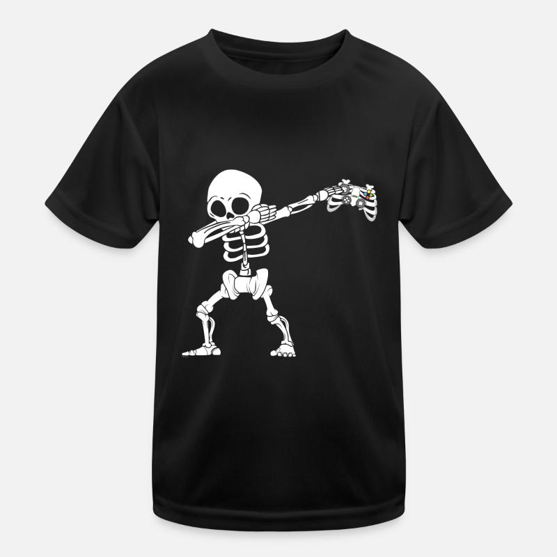 Halloween Dabbing Skeleton Gamer Kids Functional T-Shirt