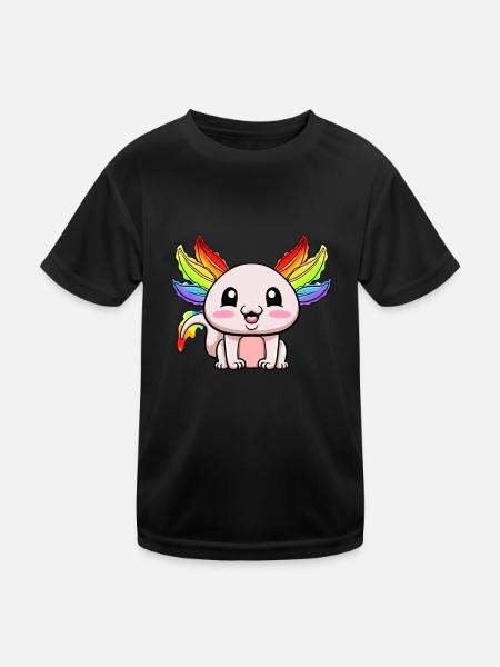 Axolotl LGBTQ Gay Pride Regenbogenflagge LGBT - Kinder Funktions-T-Shirt - Schwarz - Vorne