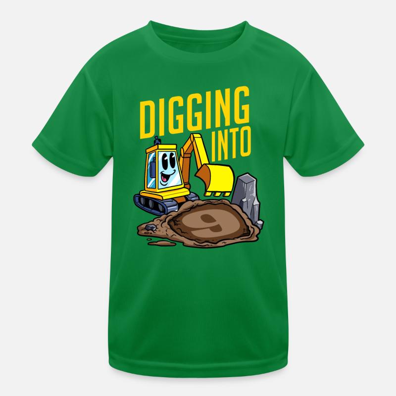 Baggerfahrer gräbt sich in 9 Geburtstagsbagger Kinder Funktions-T-Shirt