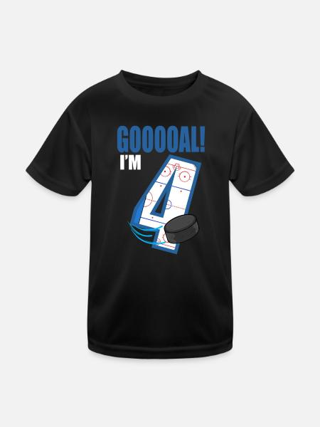 Eishockey Tor Ich bin 4 Eishockeyspieler Geburtstag - Kinder Funktions-T-Shirt - Schwarz - Vorne
