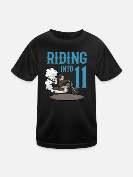 Motorcyclist Riding Into 11 Motorcycle Birthday - Kids Functional T-Shirt - black - Front