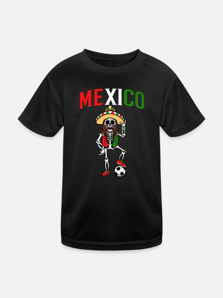 Skeleton Women Girl Mexico Soccer Player - Kids Functional T-Shirt - black - Front