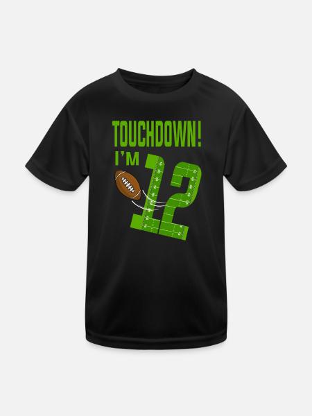 Fußballspieler Touchdown Ich bin 12 Fußball Geburtstag - Kinder Funktions-T-Shirt - Schwarz - Vorne