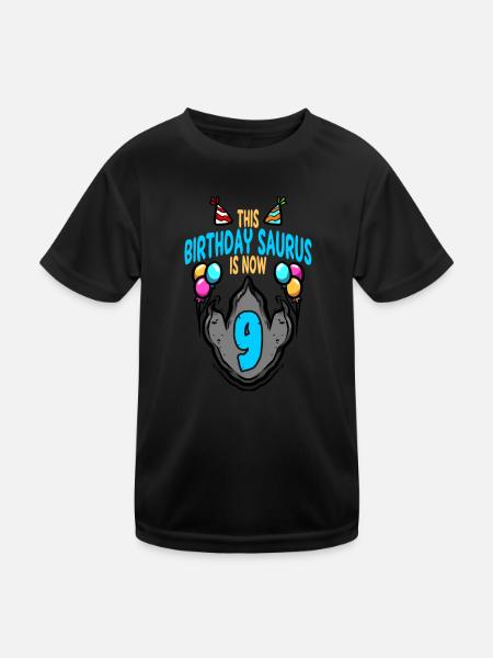 This Saurus Is 9 Dinosaur Footprint Birthday - Kids Functional T-Shirt - black - Front