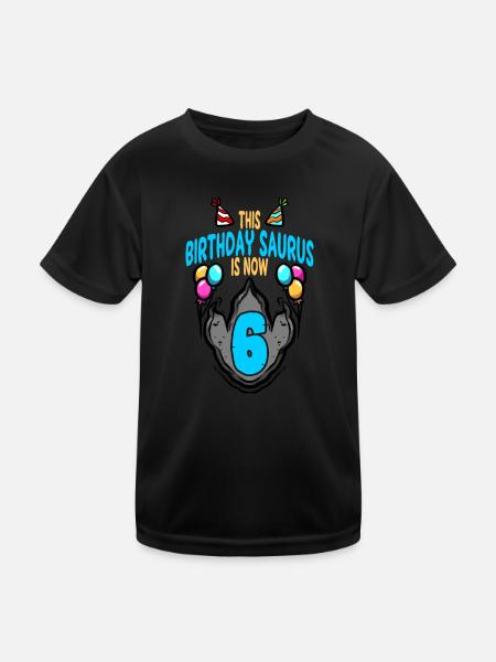 This Saurus Is 6 Dinosaur Footprint Birthday - Kids Functional T-Shirt - black - Front