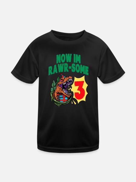 Now Im Rawr-Some 3 TRex Dinosaur Birthday - Kids Functional T-Shirt - black - Front