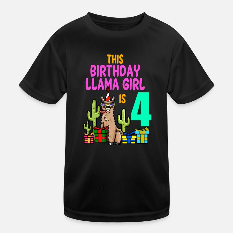 Lama Mädchen 4. Geburtstag Party Alpaka Kinder Funktions-T-Shirt