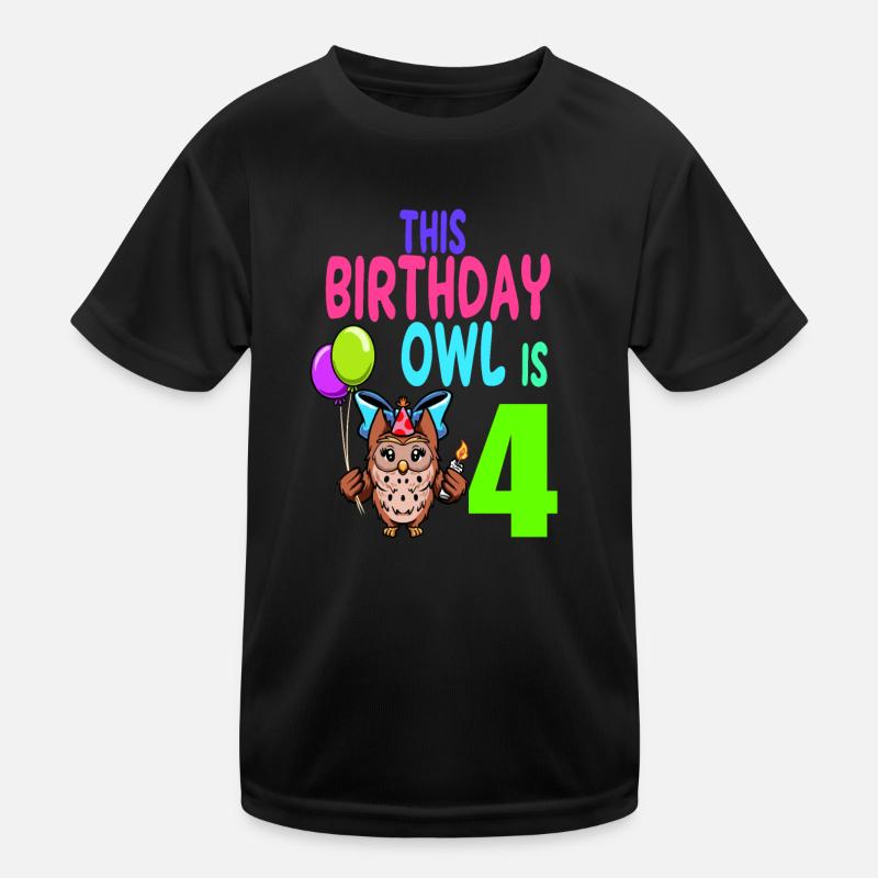 Eule Geburtstag Kinder Mädchen 4. Geburtstag Eulenliebhaber Kinder Funktions-T-Shirt