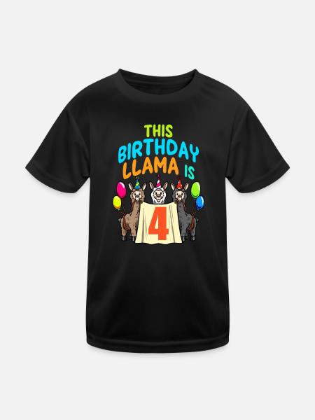 Llama Girl 4th Birthday Party Alpaca - Kids Functional T-Shirt - black - Front