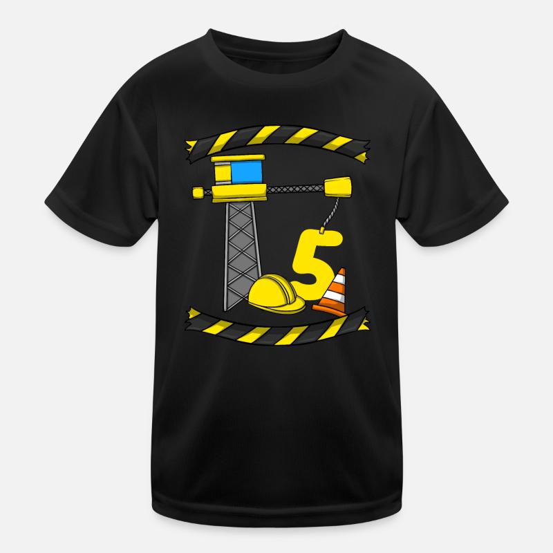 Construction Birthday Crane Worker 5th Birthday Kids Functional T-Shirt