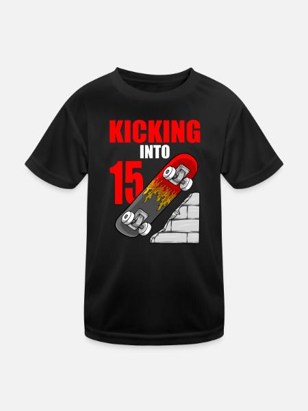 Skateboard Birthday For Boys 15th Birthday Skater - Kids Functional T-Shirt - black - Front