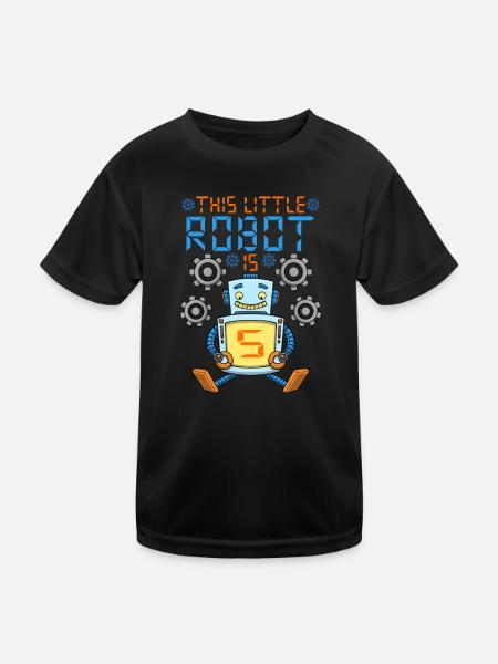 Robot Birthday Outfit Boy 5th Robot Birthday Party - Kids Functional T-Shirt - black - Front