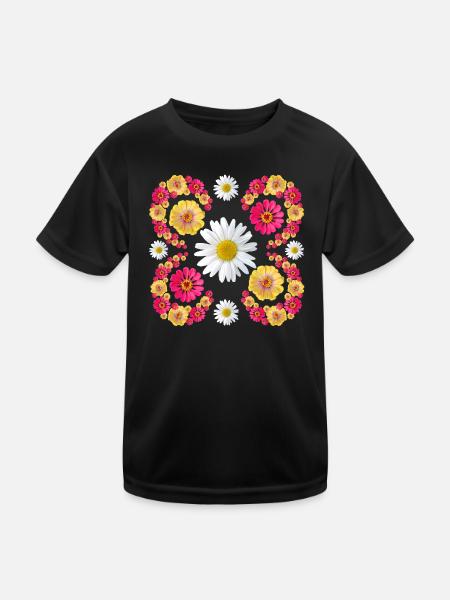 Zinnias daisy floral design zinnia blossom floral - Kids Functional T-Shirt - black - Front