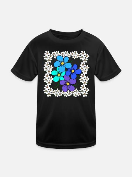 Blumenmuster floral Blumenranke blühende Blume - Kinder Funktions-T-Shirt - Schwarz - Vorne