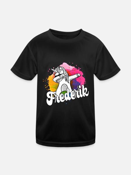 FREDERIK - Beau nom de garçon avec licorne cool - T-shirt sport Enfant - noir - Devant