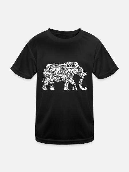 Elefant Mandala Elefanten Mediation Yoga Esoterik - Kinder Funktions-T-Shirt - Schwarz - Vorne