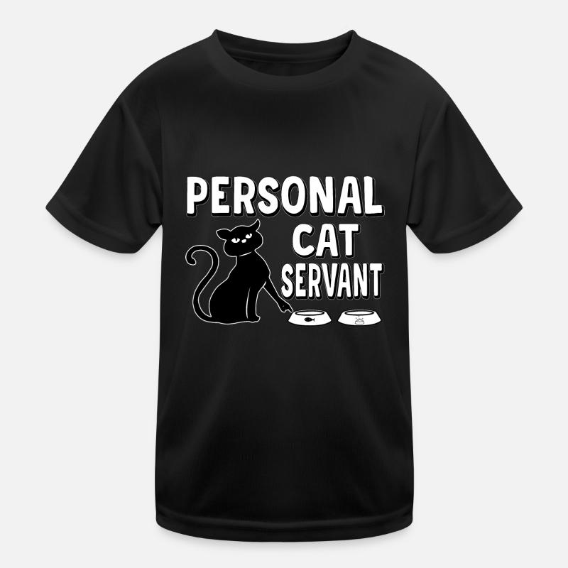 Funny Black Cat – Personal Cat Servant Kids Functional T-Shirt