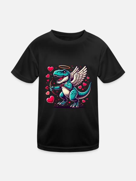 T-Rex mit Pfeil und Bogen Dinosaurier Valentinstag - Kinder Funktions-T-Shirt - Schwarz - Vorne