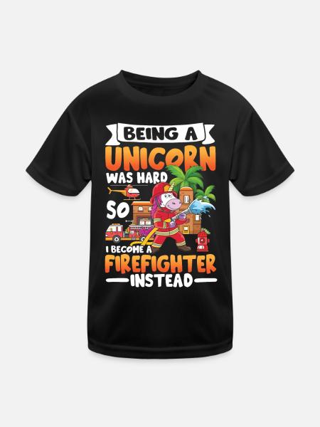 Being A Unicorn Was Hard So I Become A Firefigther - Kinder Funktions-T-Shirt - Schwarz - Vorne