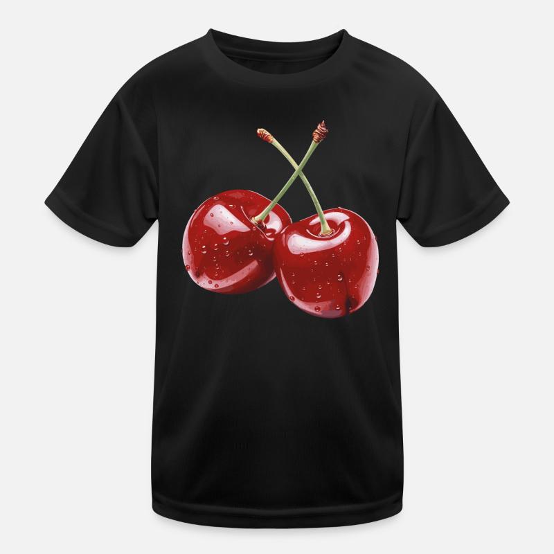 Kirsche - Kinder Funktions-T-Shirt - Schwarz