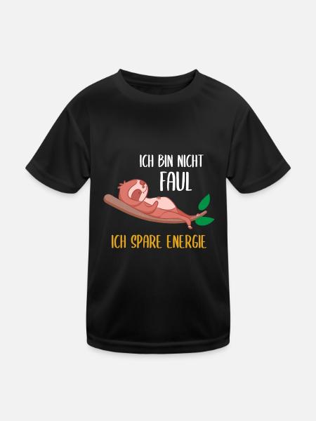 Ich bin Nicht Faul Ich Spare Energie Faultier - Kinder Funktions-T-Shirt - Schwarz - Vorne