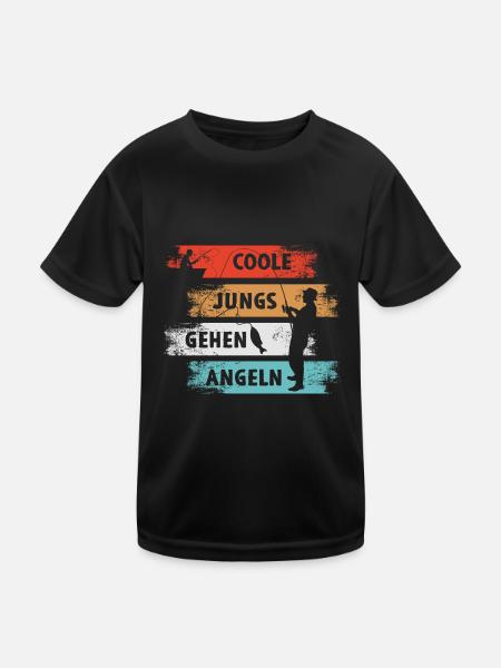 Coole Jungs Gehen Angeln Angler - Kinder Funktions-T-Shirt - Schwarz - Vorne
