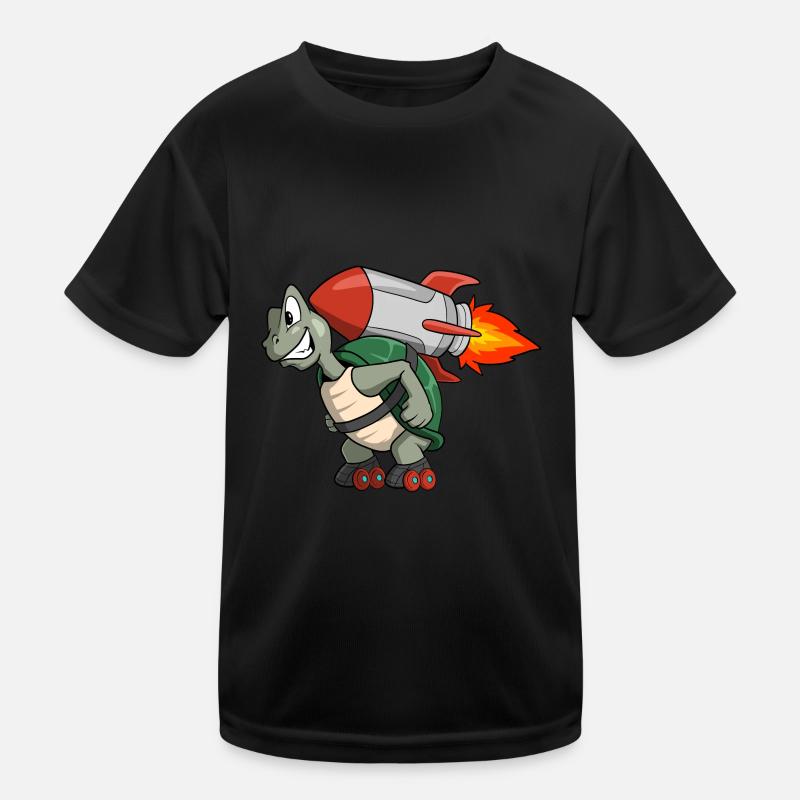 Cute turtle with roller skate and rocket backpack Kids Functional T-Shirt
