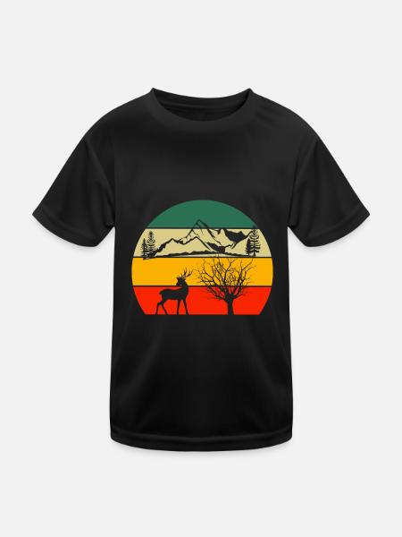 Forest Animal Lovers Deer Retro Tree Nature - Kids Functional T-Shirt - black - Front