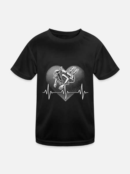 Taucher Herzschlag Tauchen - Kinder Funktions-T-Shirt - Schwarz - Vorne