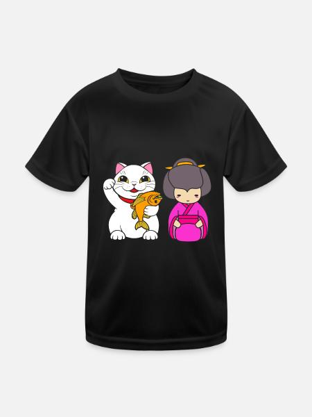 Porte-bonheur Maneki Neko Japon - T-shirt sport Enfant - noir - Devant