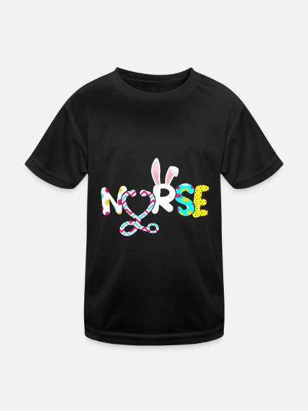 Nurse Rabbit Ear Stethoscope Happy Easter - Kids Functional T-Shirt - black - Front