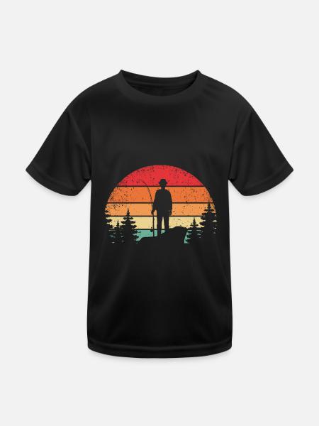 Retro Angler - Kinder Funktions-T-Shirt - Schwarz - Vorne