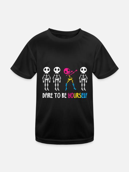 Dare To Be Yourself Pan Dabbing Skeleton - Kinder Funktions-T-Shirt - Schwarz - Vorne