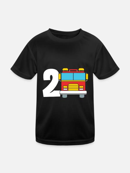 Fire engine children's birthday party - Kids Functional T-Shirt - black - Front