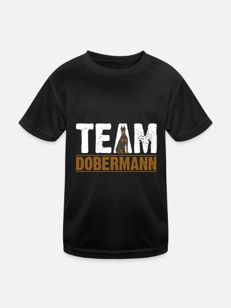 Hund Doberman - Kinder Funktions-T-Shirt - Schwarz - Vorne