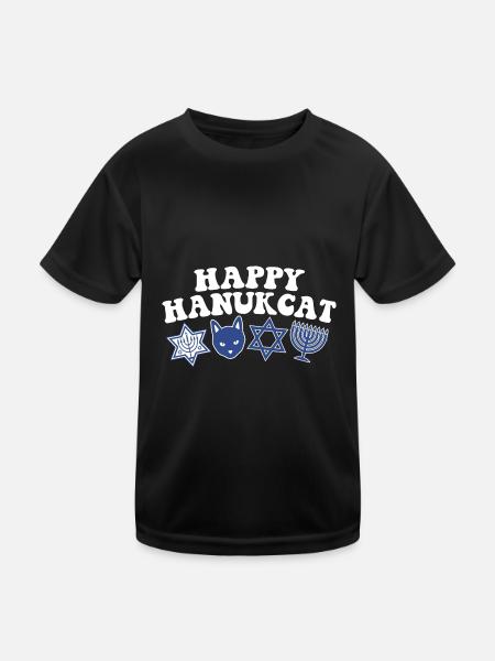 Happy Hanukkah Hanukcat Jewish Costume Menorah - Kinder Funktions-T-Shirt - Schwarz - Vorne