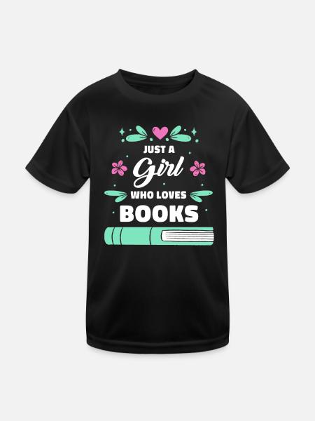Bücher Buch lesen Bücherei Bibliothek Bücherwurm - Kinder Funktions-T-Shirt - Schwarz - Vorne