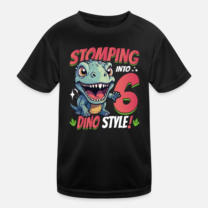 T-Rex Turning 6: Stomping into 6th Dino Style Bday Kids Functional T-Shirt