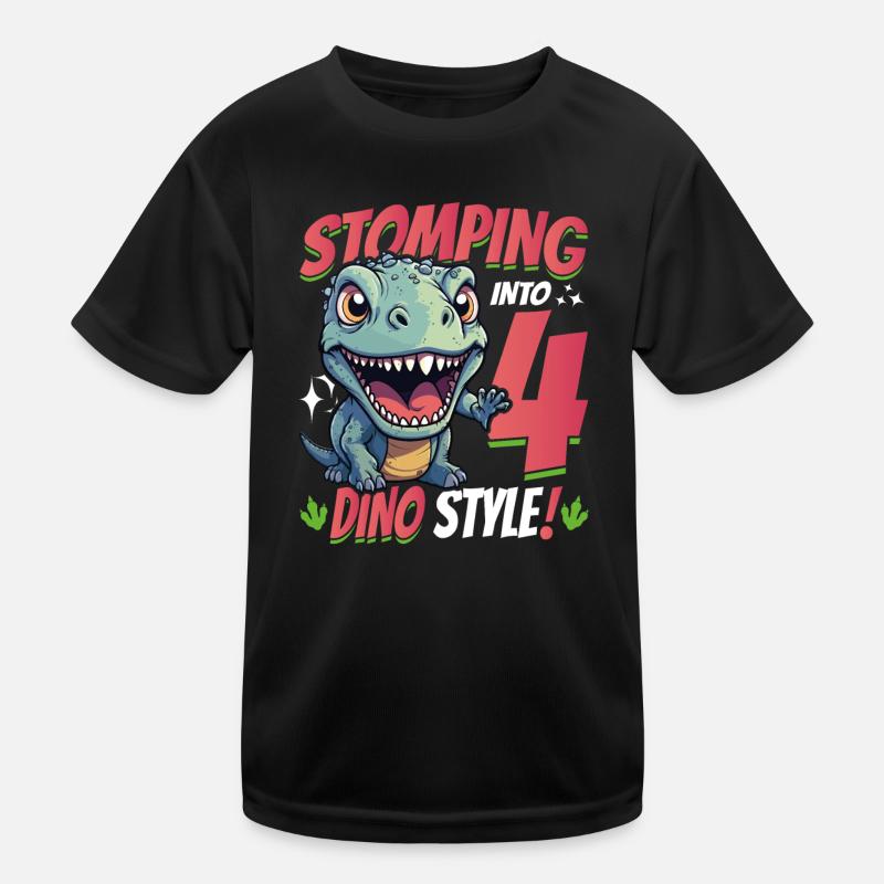 T-Rex Turning 4 Stomping into 4th Dino Style Bday Kids Functional T-Shirt
