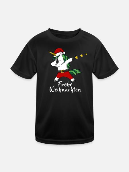 Frohe Weihnachten Einhorn Weihnachtsmann Geschenk - Kinder Funktions-T-Shirt - Schwarz - Vorne