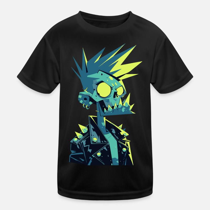 Zombie Punk Rocker – Crâne néon avec cheveux hérissés T-shirt sport Enfant