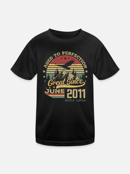 13 years Old Aged to Perfection born in June 2011 - Kids Functional T-Shirt - black - Front