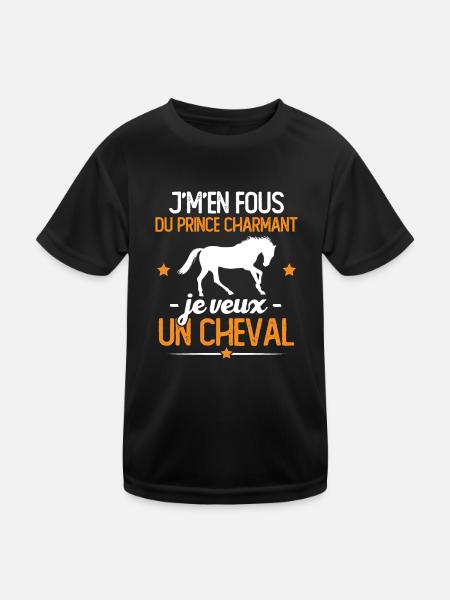 J'm'en fou du prince charmant je veux un cheval - T-shirt sport Enfant - noir - Devant
