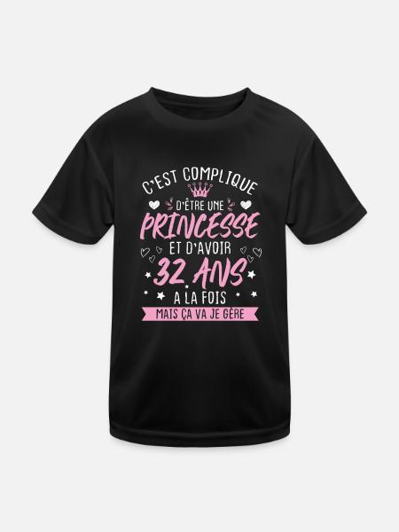 Une princesse et d'avoir 32 ans, Cadeau 32 ans - T-shirt sport Enfant - noir - Devant